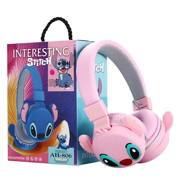 Lilo & Stitch Trådlösa Bluetooth-hörlurar för barn - Mjuka öronkuddar, bekväma rosa hörlurar, perfekta för skola och resor.