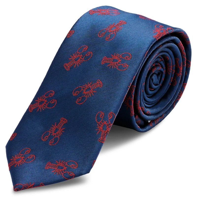 Corbata estrecha azul marino con langostas para hombres - Corbatas estrechas