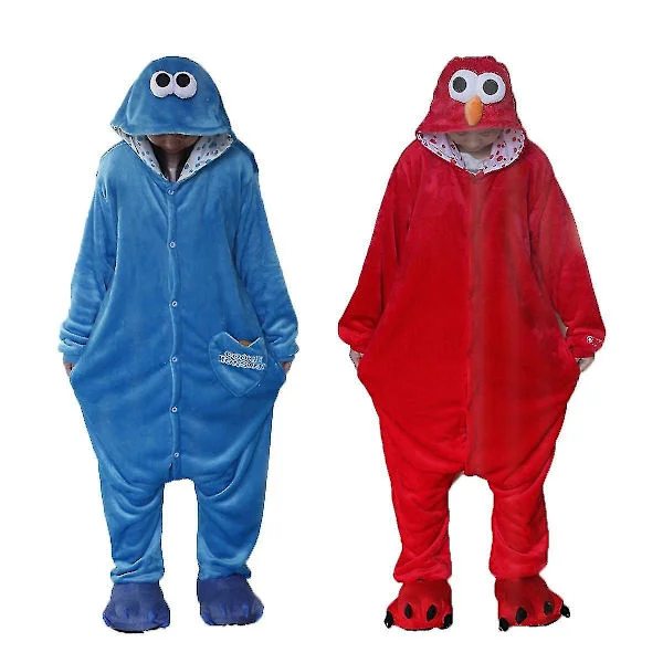 Sesame Street Cookie Monster Blå-Röd Elmo Kostym Pyjamas-Perfekt Röd