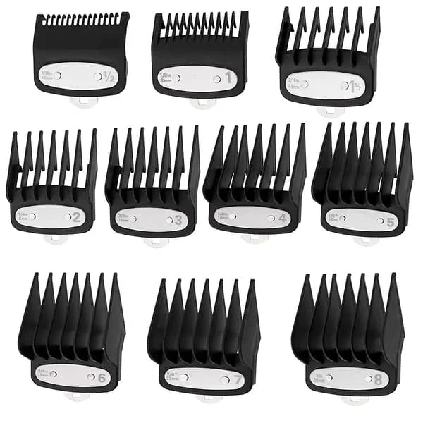 Clipper Guards Skärguider för Wahl Clipper med metallklämma passar alla Wahl Clippers i full storlek 10 pack svart