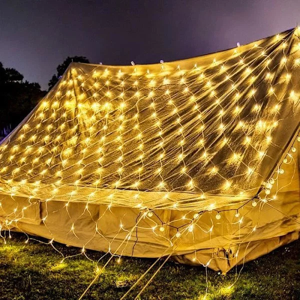UISEBRT 6x4m Lysnet Lysstreng Udendørs Indendørs 480 LED Varm Hvid Julegardinnet med 8 Lystilstande Grøn