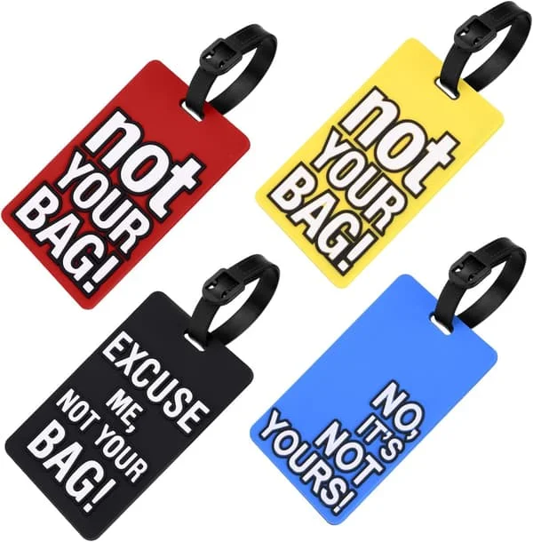 Silicone Luggage Tags, 4 Pcs PVC Luggage Tags, Luggage Tags for Suitcases, Suitcase Identification Tags for Backpack, Luggage