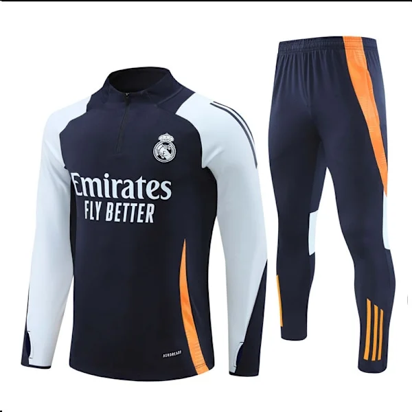 2425 Ny Real Madrid Fotboll Långärmad Halv Dragkedja Vuxen & Barn Tränings Tröja Royal Blå Royal blue