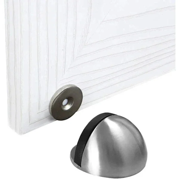 Magnetisk dörrstoppare i borstad metall med självhäftande, ingen borrning behövs, med gummibuffert (silver)
