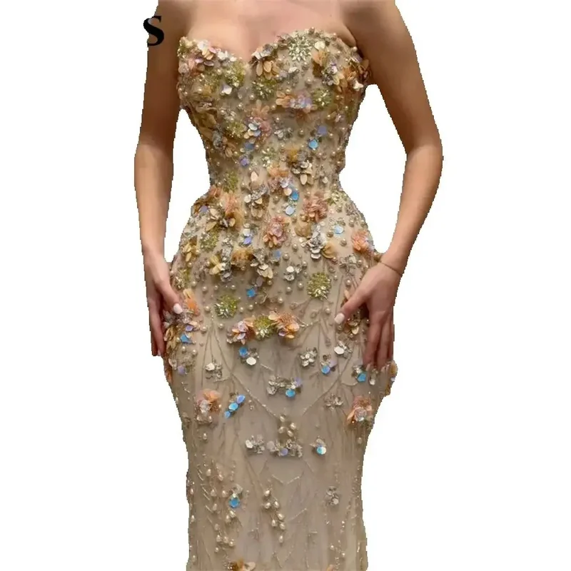 AliExpress - ROSES Champagne feestjurk Sweetheart zeemeermin-avondjurken met 3D bloemen فساتين السهرة galajurk op maat gemaakt