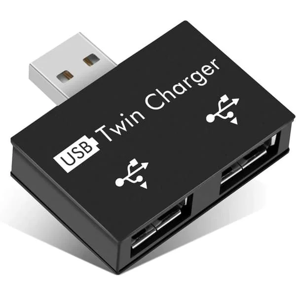2x USB2.0 2 portar, bärbar 2-portars USB-hubb, hane till dubbel USB hona-adapter för bärbara datorer stationära datorer (svart)