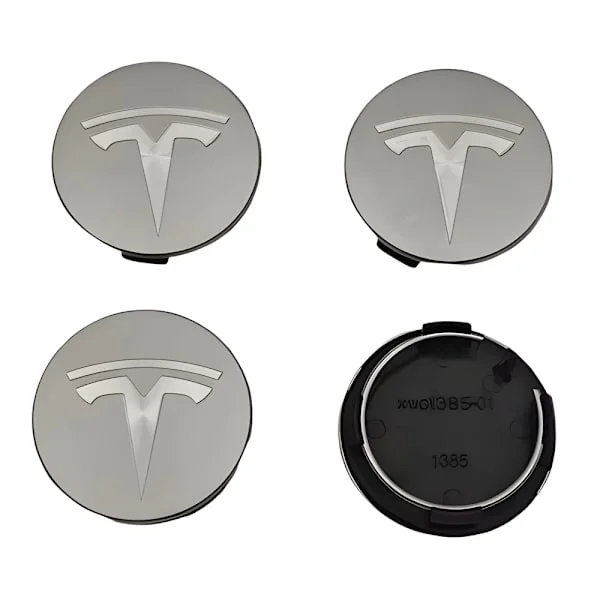 4-pack Tesla centrumkåpor - Hjulnavsemblem 56mm grå