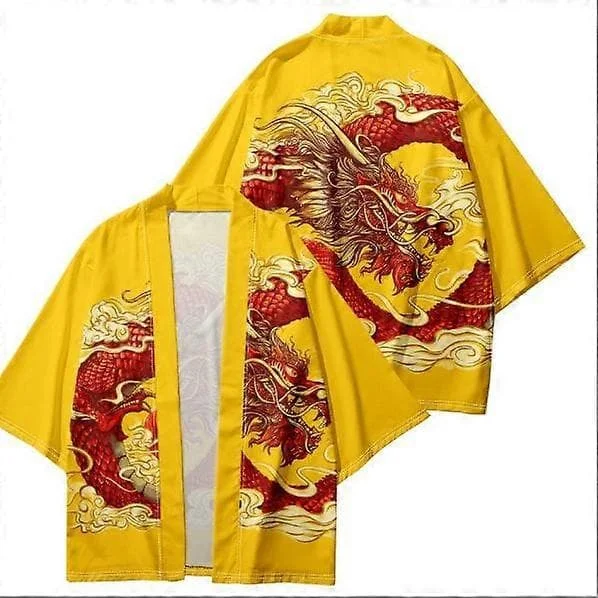 3D Drageprint Mode Japansk Cardigan Haori Mænd Traditionel Asiatisk Kjole Cosplay Skjorte Harajuku Strand Kimono