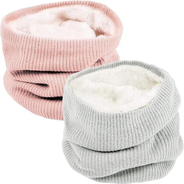 Vinter Halsedisse Tørklæde Sæt, Polyester Vindtæt Varm Blød Foret Snood, Unisex Til Skiløb Cykling Vandring, Grå Pink 25x24cm 2-pak