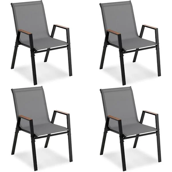 COSTWAY Ulkokäyttöön tarkoitettujen puutarhatuolien 4 kpl:n setti, selkänoja, käsinojat, hengittävä kangas, pinottava metallituoli, kantavuus 180 kg,
