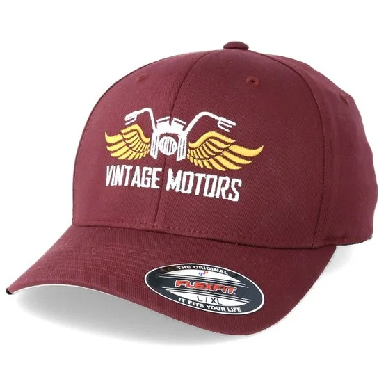 Born To Ride - Röd flexfit Keps - Vintage Motors Maroon Stretch Fit @ Hatstore