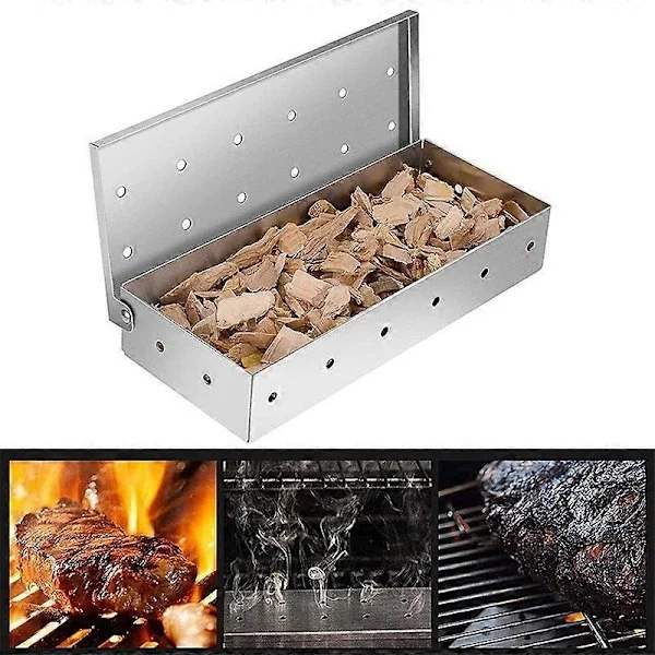 Røykboks for BBQ Grill Flis Kull & Gass Grill Kjøttrøyking med Hengslet Lokk (med F