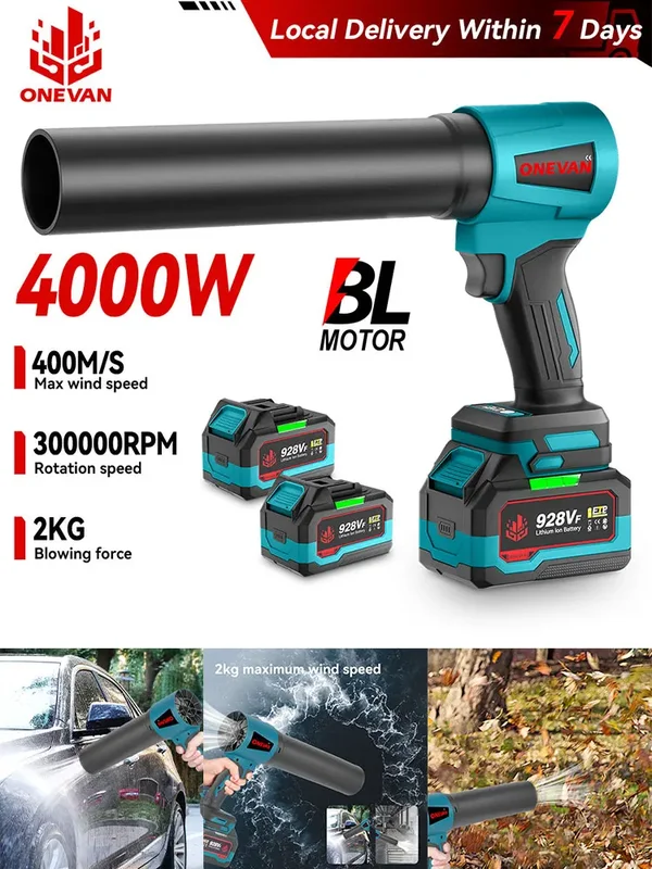 AliExpress - ONEVAN 4000W Borstelloze 300000 RPM Elektrische Turbo Blower Jet Fan Lichtgewicht Bladblazer Gazon Yard Cleanup Voor Makita Batterij pin