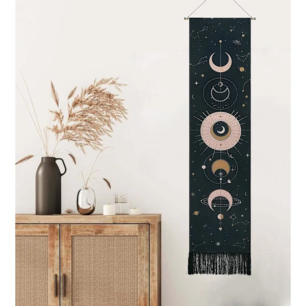 Boheemi seinävaate, monivartinen huoneen sisustus seinäkoriste boho sisustus makuuhuone kultainen kuu asunto Ramadan lahjat koriste, musta