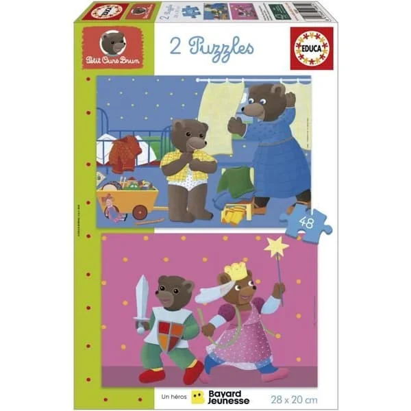 Pussel - EDUCA - Little Brown Bear: Set med 2 pussel med 48 bitar för barn från 4 år och uppåt