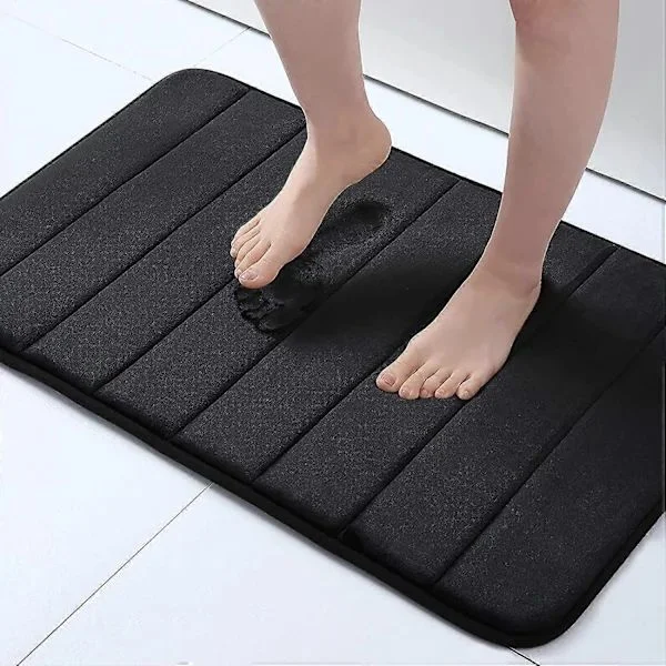 Baderomsmatte i minneskum, sklisikker, absorberende baderomsmatte, vaskbar, hurtigtørkende, sklisikker baderomsmatte, svart, 40 x 60 cm