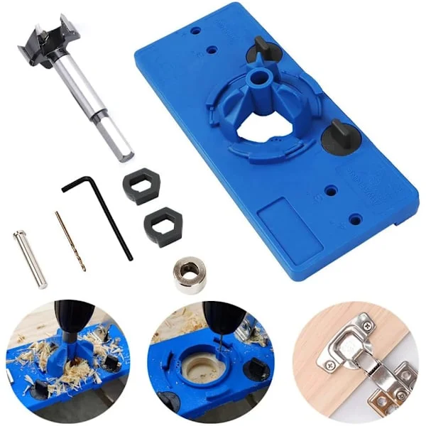 35mm Skjult Hængsel Jig Kit, Træbearbejdningsværktøjsbits, Hængselborhul Router Jig Skabelon Guide Træbearbejdningsværktøjer til Skabsdørshængsler