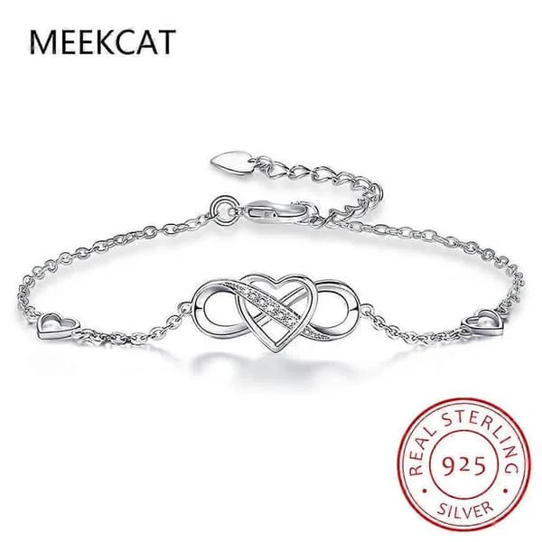 925 Sterling Sølv Uendelig Kjærlighet Hjerte CZ Justerbart Armbånd for Kvinner Romantisk Forlovelsesfest Fine Smykker Gaver SB011