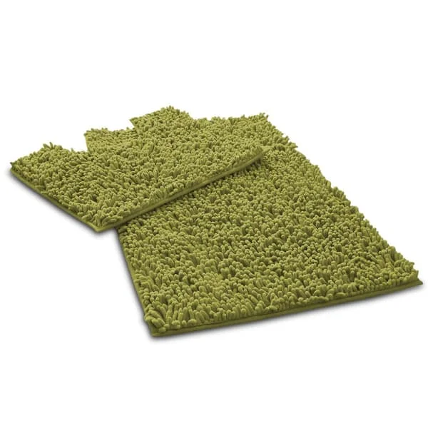 Bathroom Mat Set 2 Pieces Microfiber Chenille Memory Foam Non-Slip Mats for Shower and Bathtub Green (FMY)