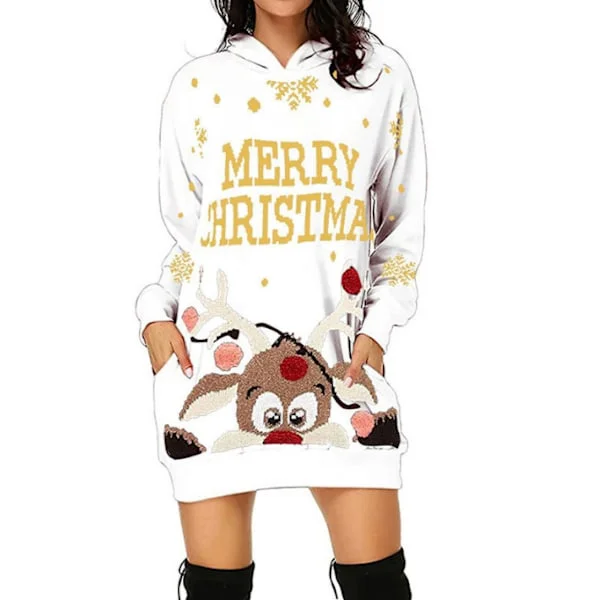 Women's Christmas Dress Printed Sweater white-FX- white L