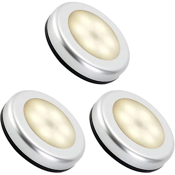 Nattlampa med rörelsesensor inomhus, LED-lampa med batteridrift, automatisk på/av 3m självhäftande (3 st, varmt vitt)