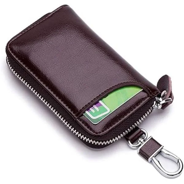 Leather Keychain Car Key Holder Key Wallet, Key Holder Wallet, Multifunctional Zipper Key Bag[BT} Coffee