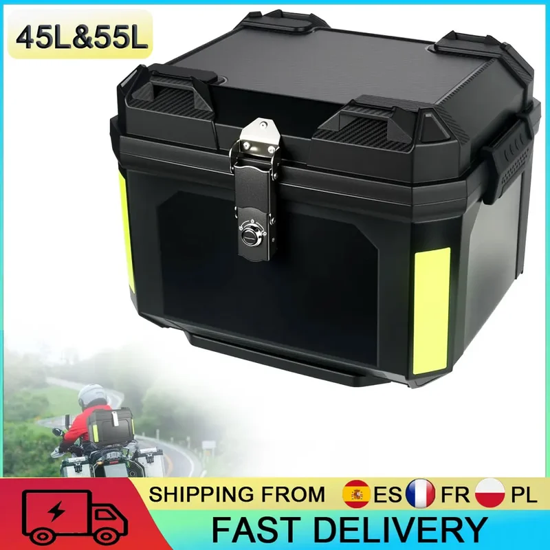 AliExpress - 45L/55L motorfietskoffer, universeel geschikt voor de meeste motorfietsen, motorfiets bagagekoffer met slot, rugleuning en reflecterende 