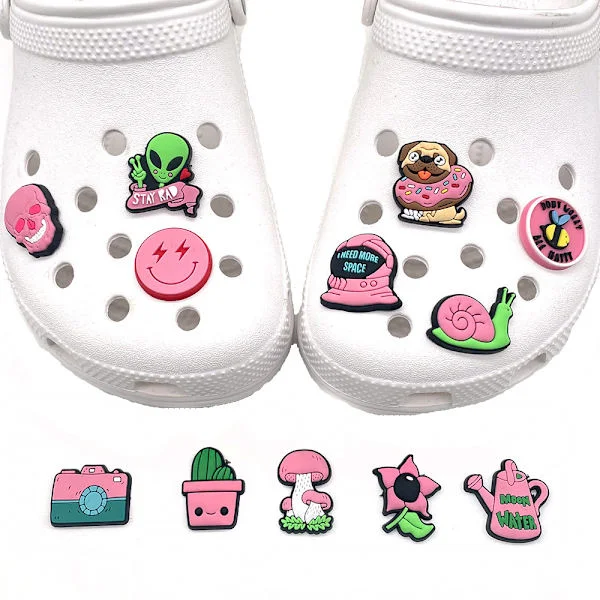 12 stk 3D Clogs Sandaler Ornamenter (Rosa Serie), Sko Charms, Søte Sko Ornamenter for Clogs Sko Sandal Armbånd DIY