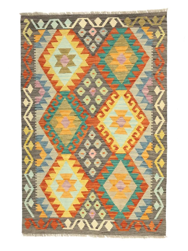 Hand Woven Kilim Afghan Old Style Rug 105X158 Wool Brown/Dark Yellow Small