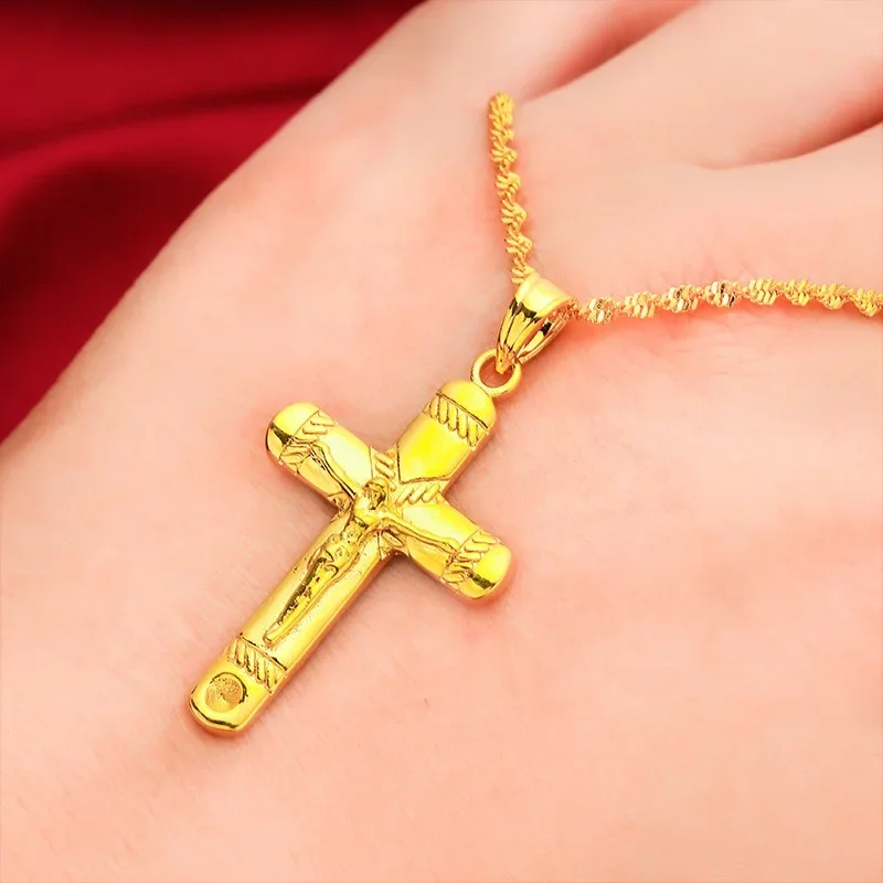 AliExpress - Collier croix classique en or véritable 24 carats 9999 pour homme et femme, pendentif croix en or pour homme et femme