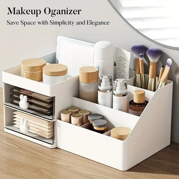 【YD】Makeup-opbevaringsboks med skuffer, skrivebordsopbevaring til makeup, pensler, parfume og hudpleje