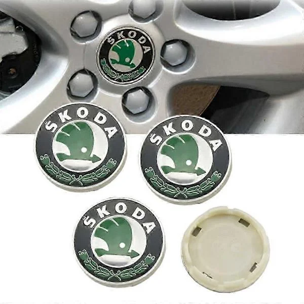 4 stk/lot 56mm Hjulkapsel Senterdeksel Klassisk Grønn Pil Logo Merke Deksel 4 Klips For Skoda Octavia Superb Rapid Kodiaq Karoq