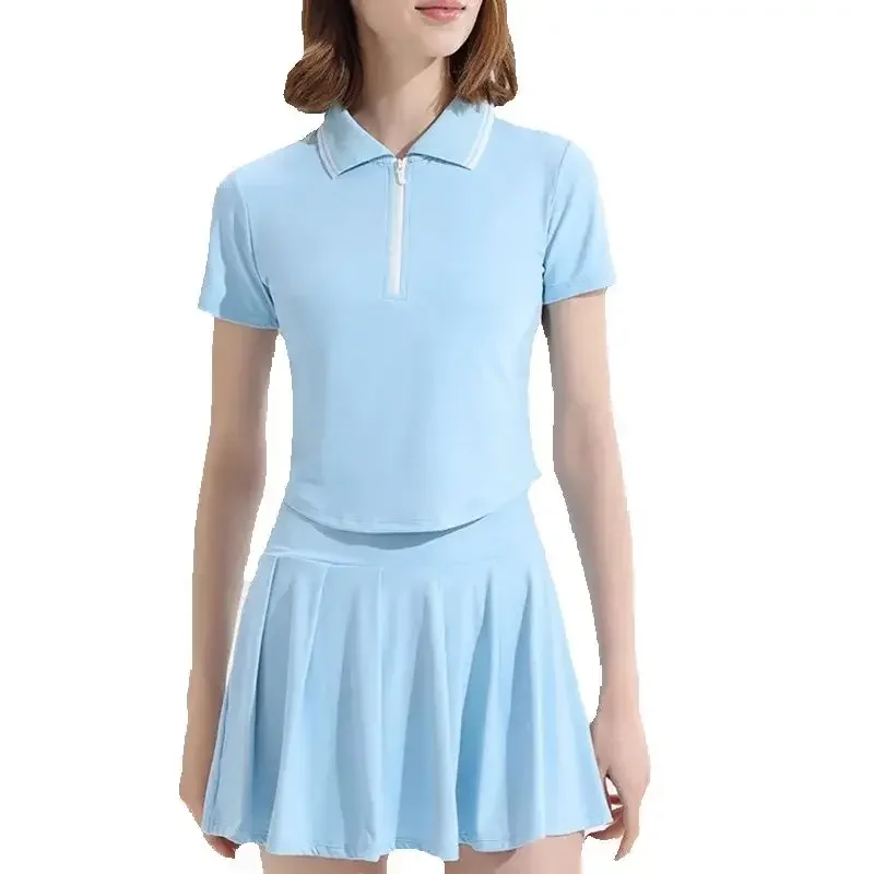 AliExpress - 2-teiliges Sport-Tennis-Set für Damen, Polo-Sportanzug, dehnbares Trainingsshirt, Outfits, Golf, Badminton, Training, schmale Passform, 