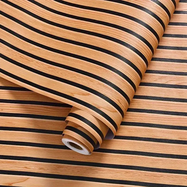 Självhäftande trälook tapet, avtagbar 3D-effekt träpanel tapet för väggar, eldstäder, möbler och bord