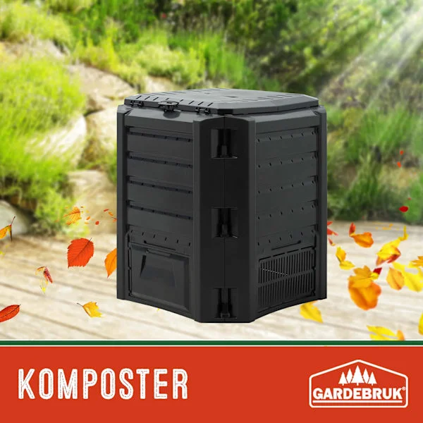 Varmkompost, svart, 380 l, 72 x 72 x 83 cm, snabb nedbrytning