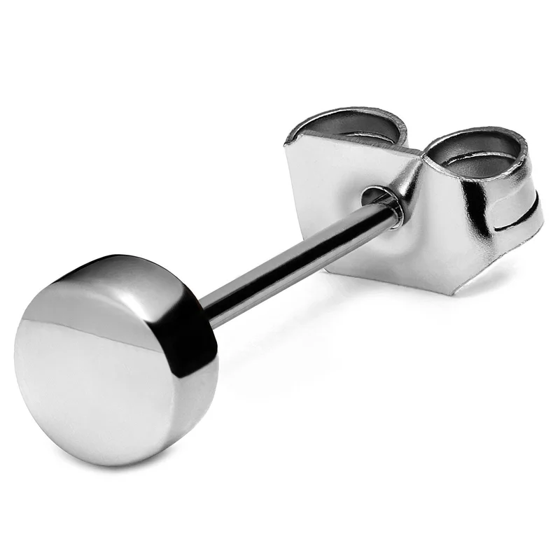 4mm Silver-Tone Steel Button Stud Earring for Men - Stud earrings