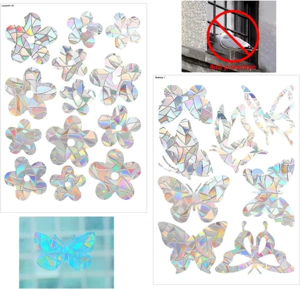 Solfångare Klistermärke 2set/21 st, fönsterdekaler fågelskydd prism fönsterdekaler fjärils- och blomstermönster, antikollisionsfönster