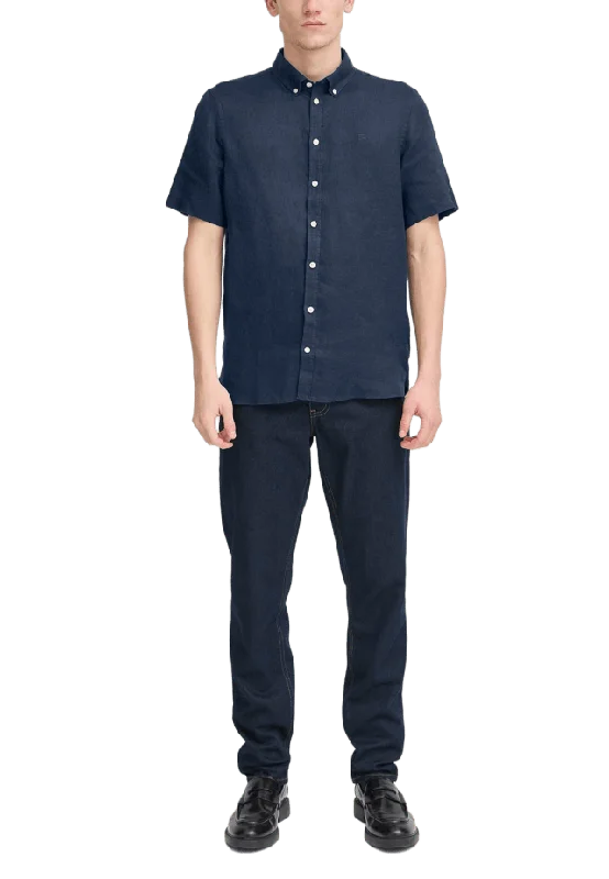 Casual Friday CFANTON 0071 SS 100% linen shirt Skjortor Herr Blå L