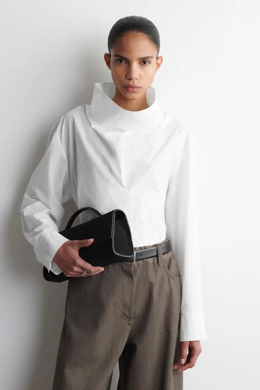COS Women's Funnel Neck Cotton Shirt in White