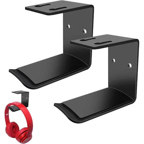 2 Pieces Headphone Stand Wall Mounted (Black), Headphone Hook Headset Stand Holder, Hook Desk for Gaming Headphones, Self-Adhesive Headphone Mount Cl.