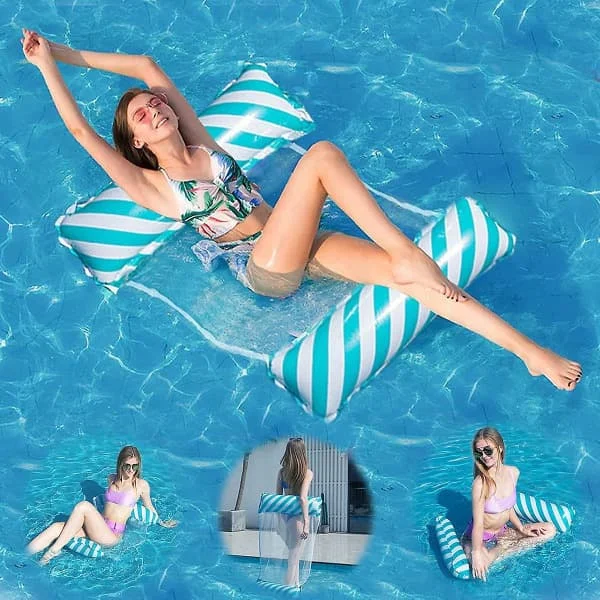 Flytande hängmatta, 4-i-1 latable hängmatta pool latable vattenhängmatta, hopfällbar flytande hängmatta flyt ultralätt