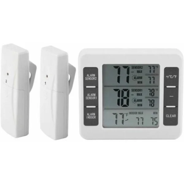 Digital termometer för kyl och frys med ljudlarm och trådlös sensor, Min/Max-display..ca