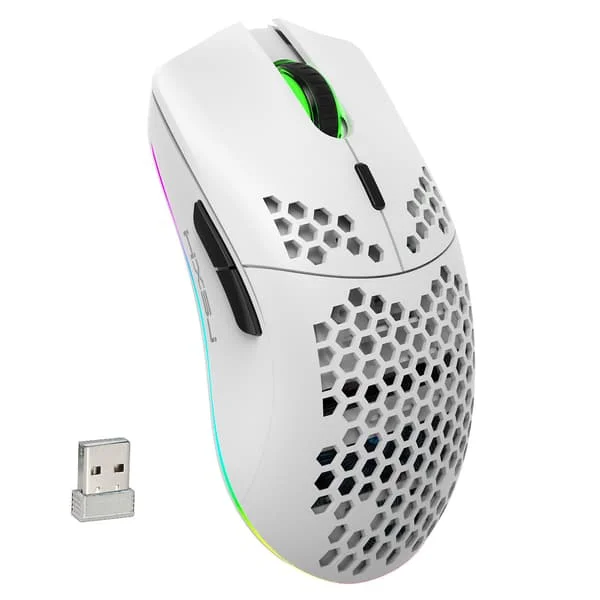 SSRGV Lightweight Wireless Gaming Mouse, Rechargeable Computer Mouse with Honeycomb Shell, LED Light, 4 Adjustable DPI, 2.4GHz