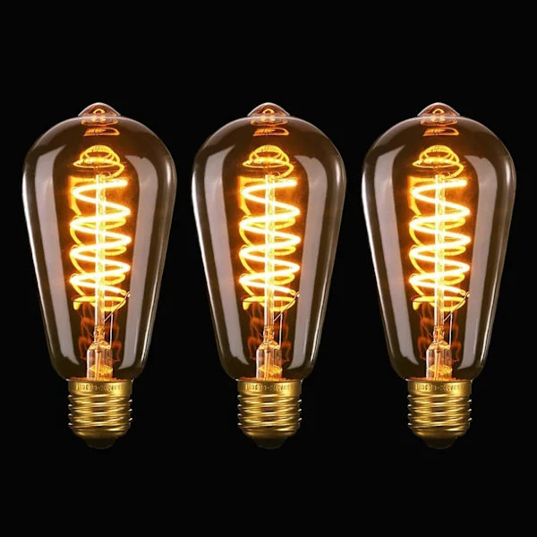 {hw} Vintage Edison Pære E27 LED ST64, Spiral Fleksibel Buet LED Filament Dekorativ Pære Antik Varm Hvid, 40W Ækvivalent