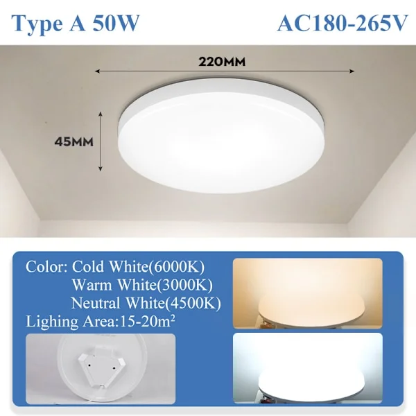 [RM]Modern taklampa, LED smart panel taklampa, kökslampa, sovrum heminredning i 3 färger Typ A 50W