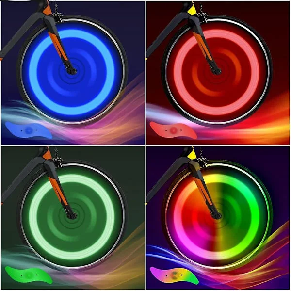4 st cykelhjulsljus färgglada + blå + grön + röd, cykel LED-hjulsljus med 3 blinkande lägen, vattentät LED-neonlampa däckekrar ljus hjul S