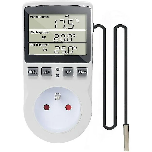 Stikkontakt Termostat Digital Temperaturregulator Opvarmning Køling Med Sonde, LCD Stikkontakt Temperaturregulator Timer Til Akvarium Inkubator 