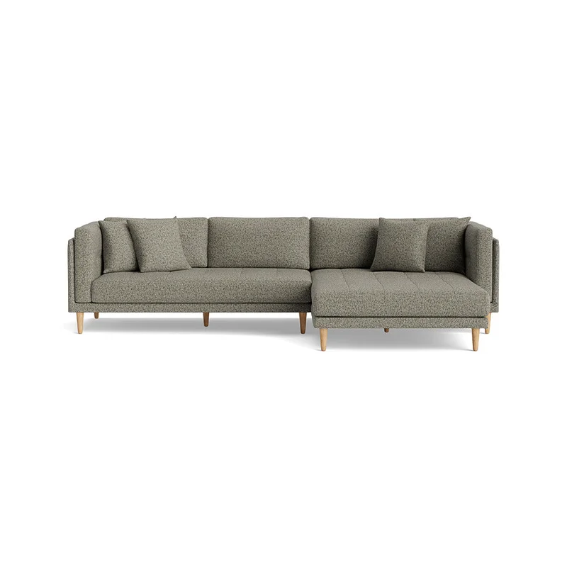 Cali chaiselong sofa, højrevendt - Puente Grøn - 295x170x76cm - Sofa, chaiselong - Minimalistisk Design med dobbelt chaiselong & 4 Pyntepuder