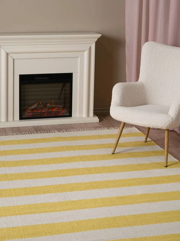 Randig Liten Bomull Stripe Matta - Gul 100X160 Bomull, Skandinavisk Stil