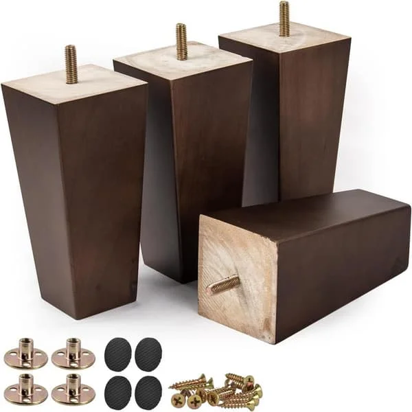 15 cm Solid Wood Furniture Legs, 4 Pcs Mid-Century Modern Pyramid Shaped Wood Legs, Sofa Replacement Feet with M8 Threaded Bolts